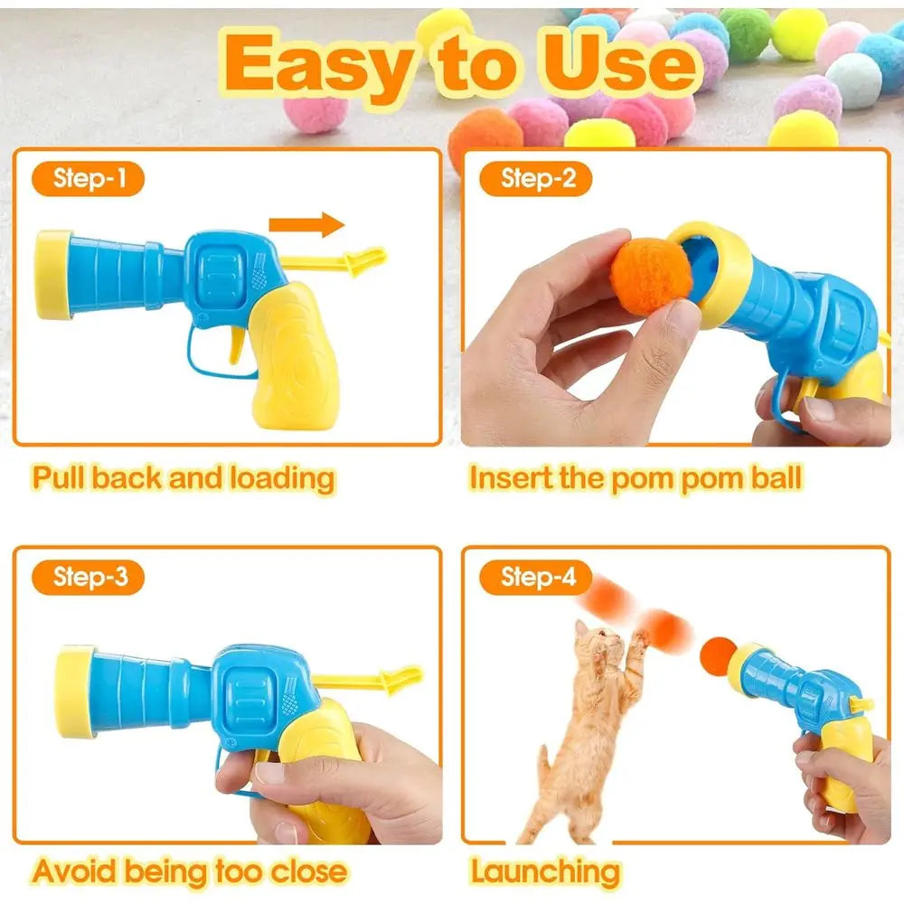 Cat Ball Launcher Toy Gun With Plush Balls Interactive Cat Toy