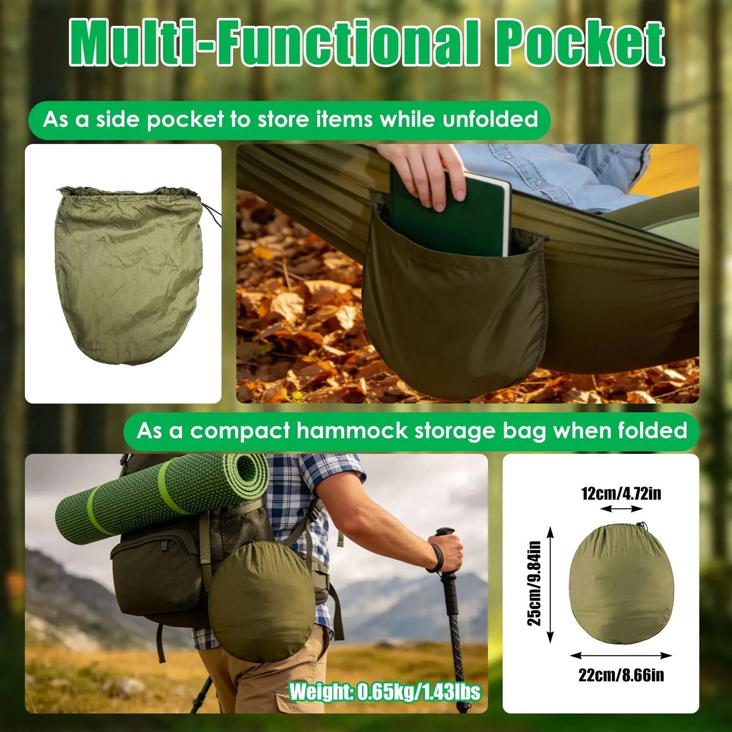 3 In 1 Camping Hammock With Automatic Pop Up Mosquito Net Nylon