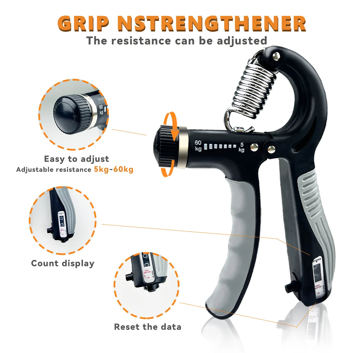 Grip Strength Trainer Adjustable Hand Grip Strengthener Forearm Rehab
