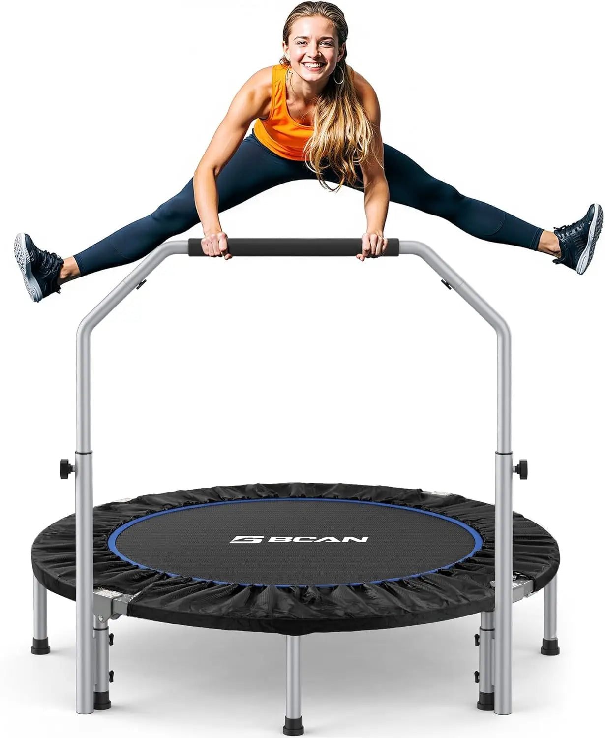 Foldable Mini Trampoline With Adjustable Foam Handle Max Load 440 Lbs For Adults