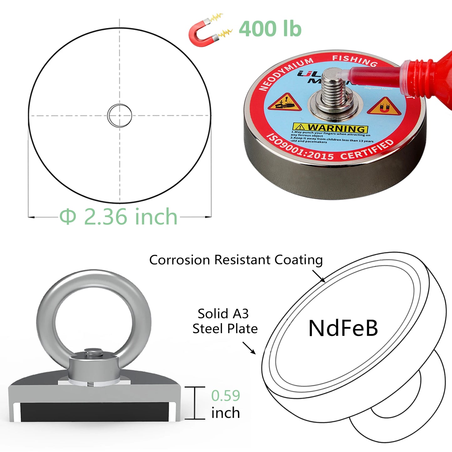 Amazing-Mag 400lb N52 Neodymium Fishing Magnet Kit With Rope