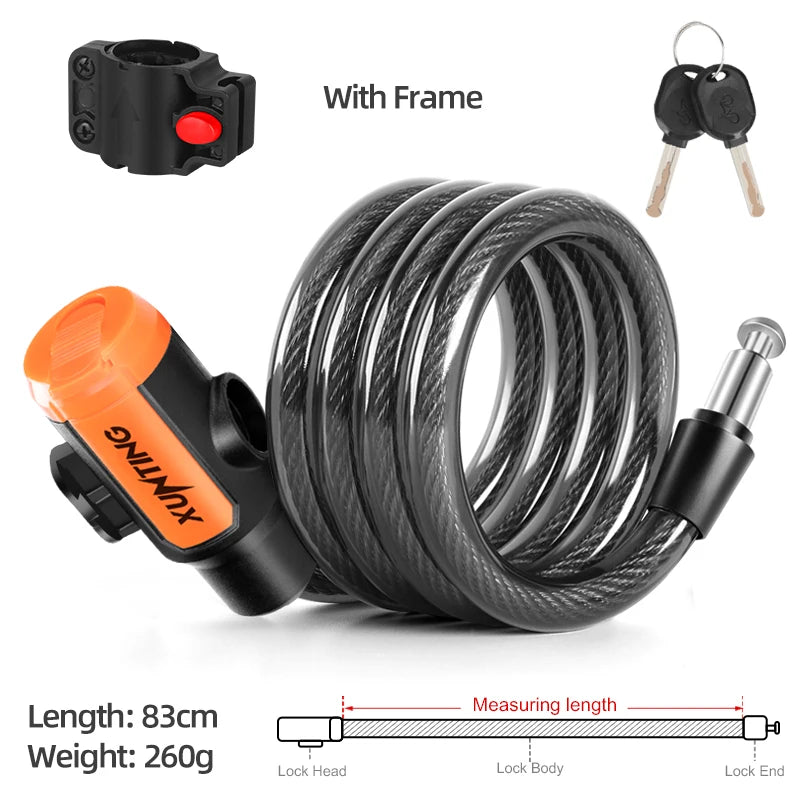 Weatherproof Coiled Bike Cable Lock With Mounting Bracket Anti Theft