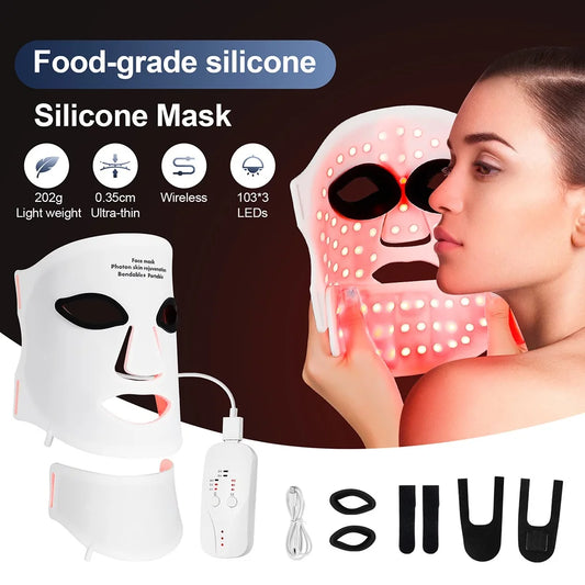 Foreverlily Silicone LED Mask With Neck Infrared Therapy 7 Colors