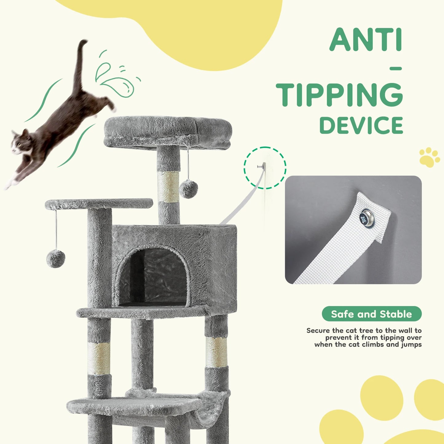 JHK Cat Tree Tower For Indoor Cats With Sisal Posts