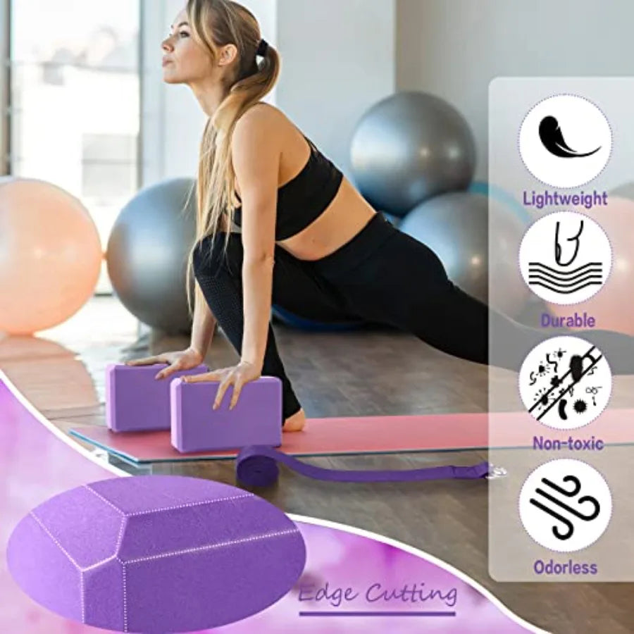 Yoga Blocks And Straps Set Non Slip EVA Foam Metal D Ring