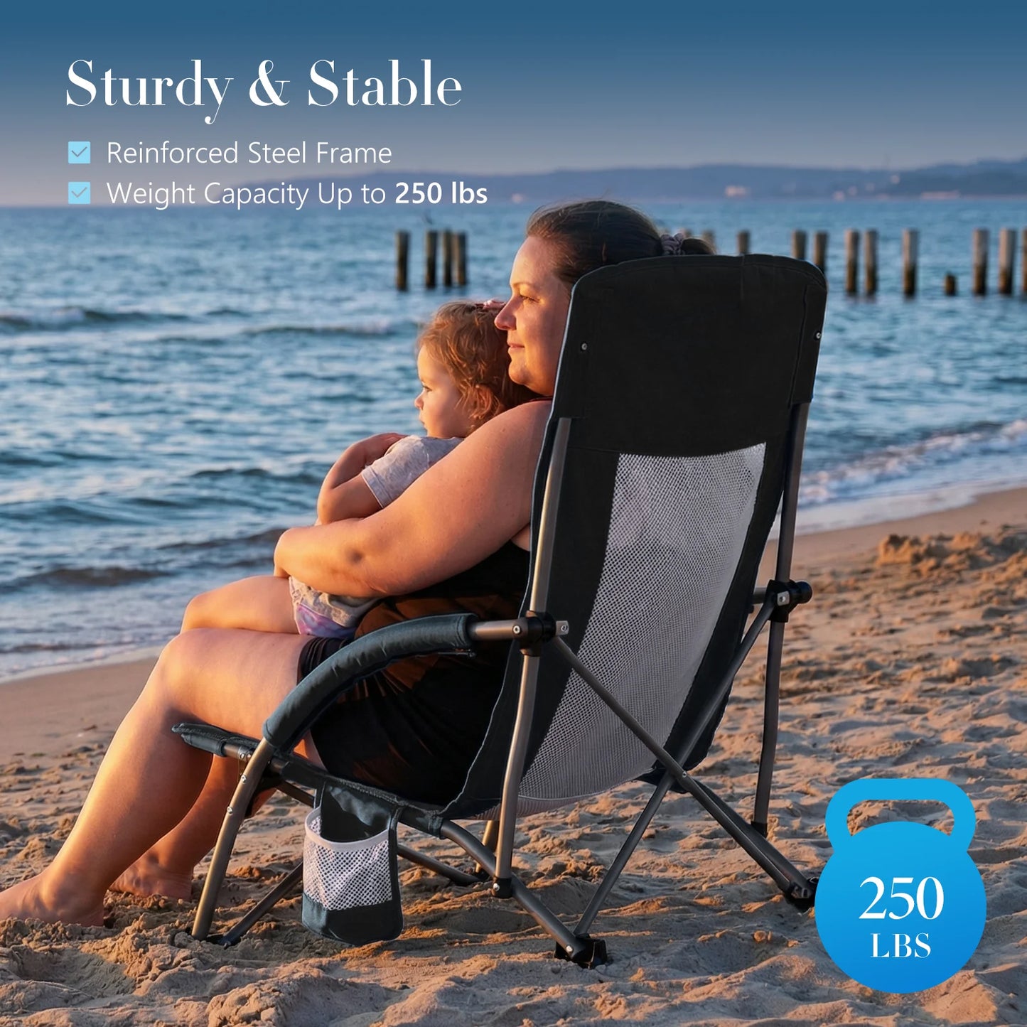 JHK Outdoor Portable Chair With Cup Holder And Padded Armrests