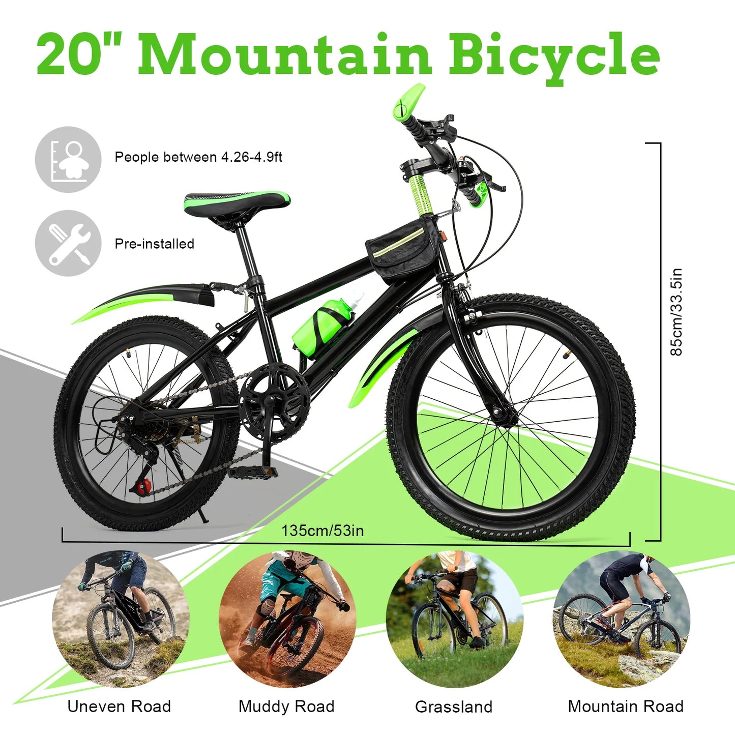 Kids Mountain Bike Adjustable Height For Boys And Girls