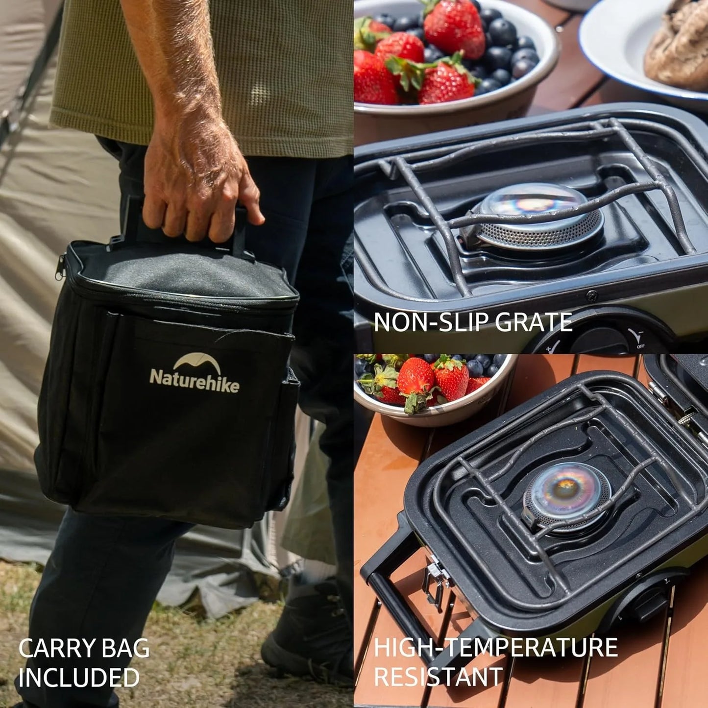 Naturehike Two Burner Folding Camping Stove Propane With Carry Bag