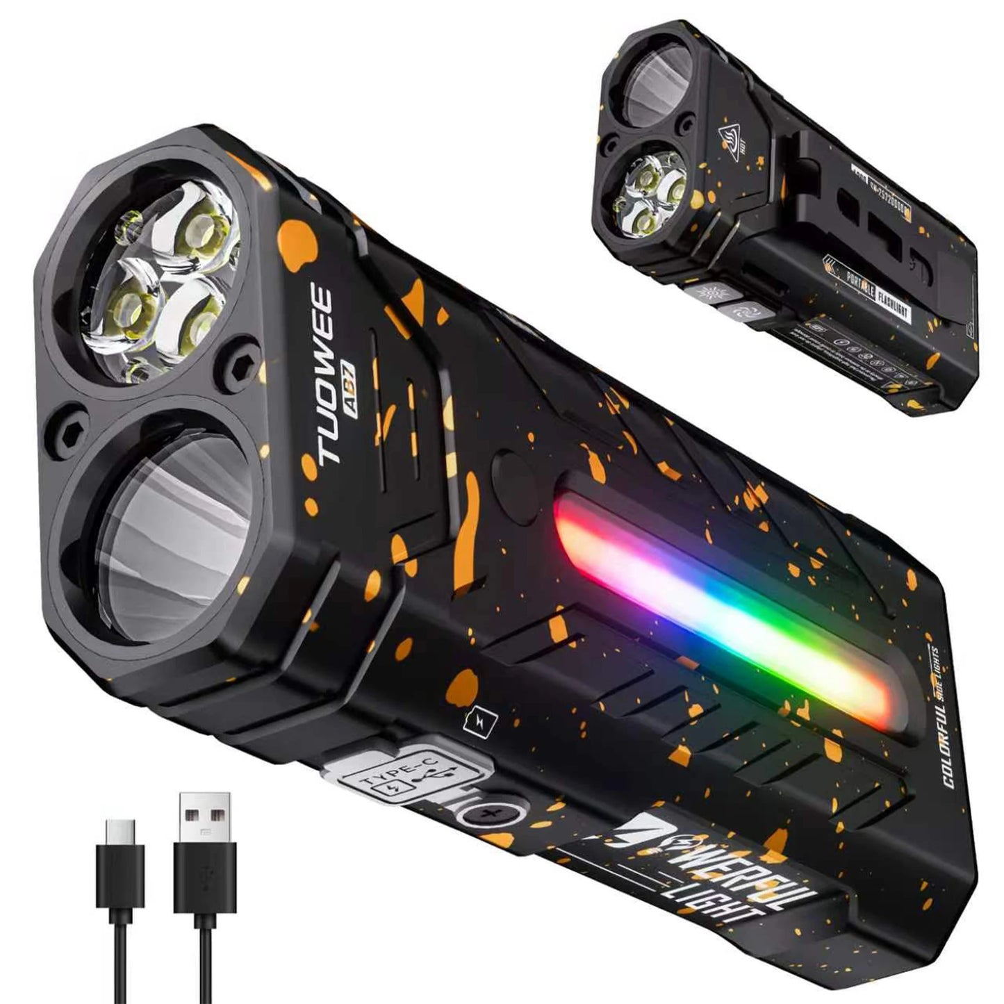 Rechargeable Magnetic LED Flashlight 5000LM With 55 Modes RGB Light