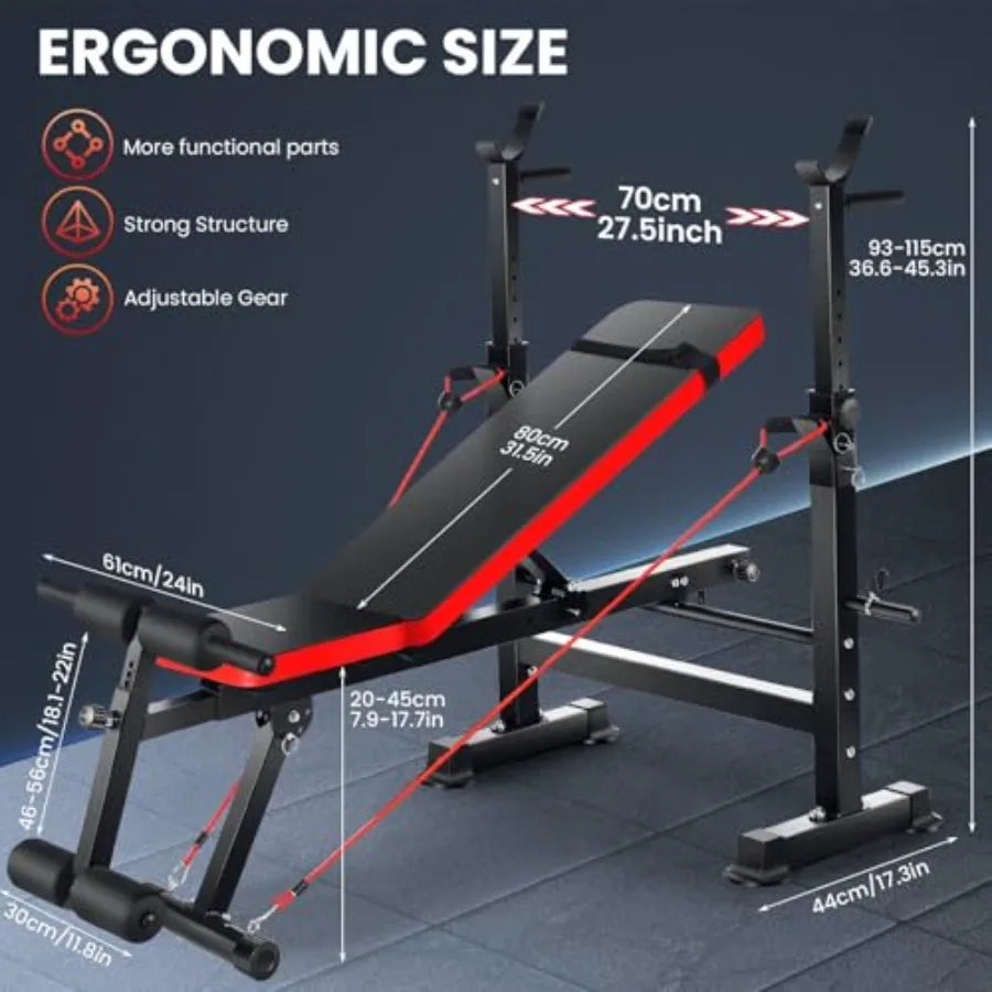 Adjustable Flat Incline Decline Weight Bench With Squat Rack
