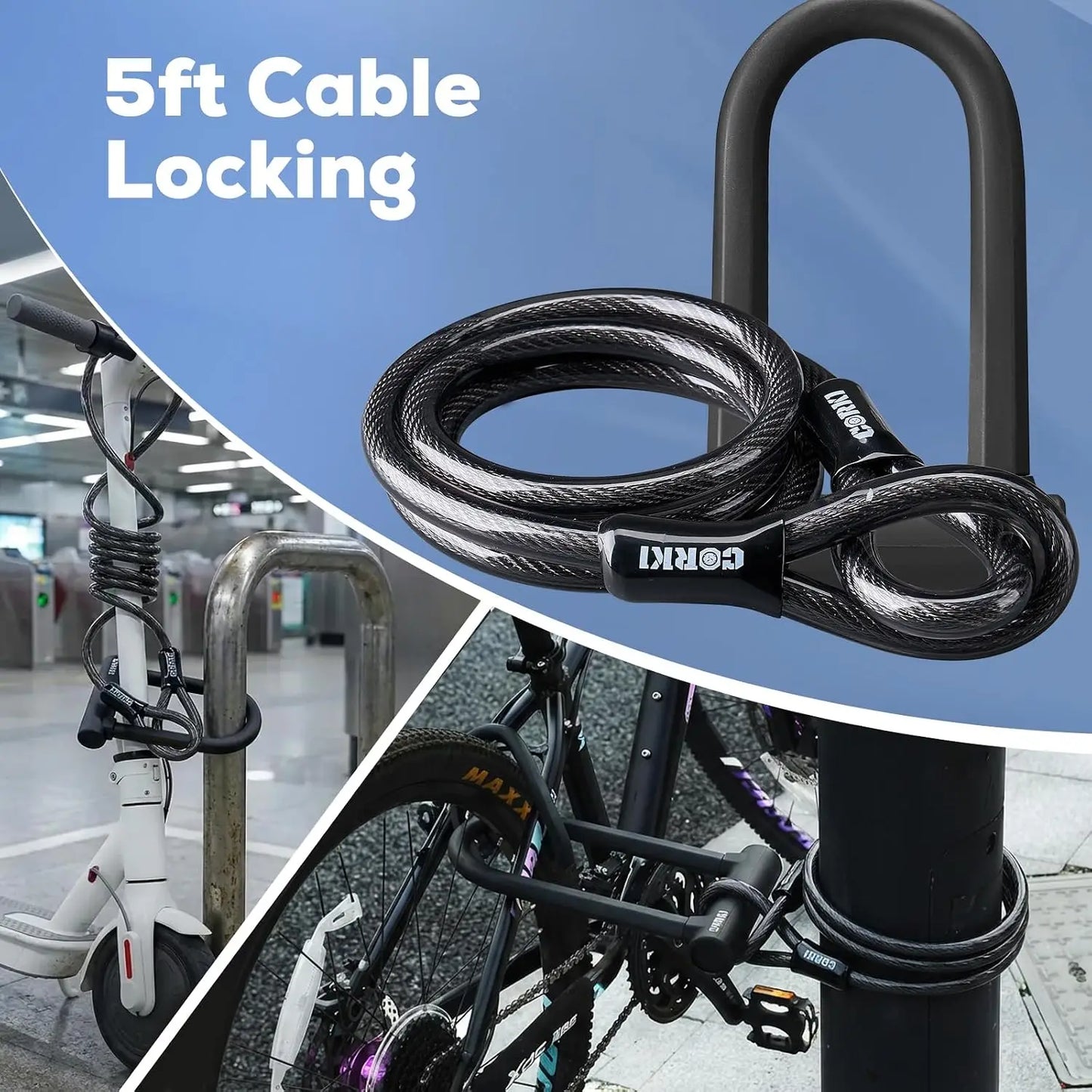 Heavy Duty Bike Lock With 5ft Cable Hardened Steel U Lock