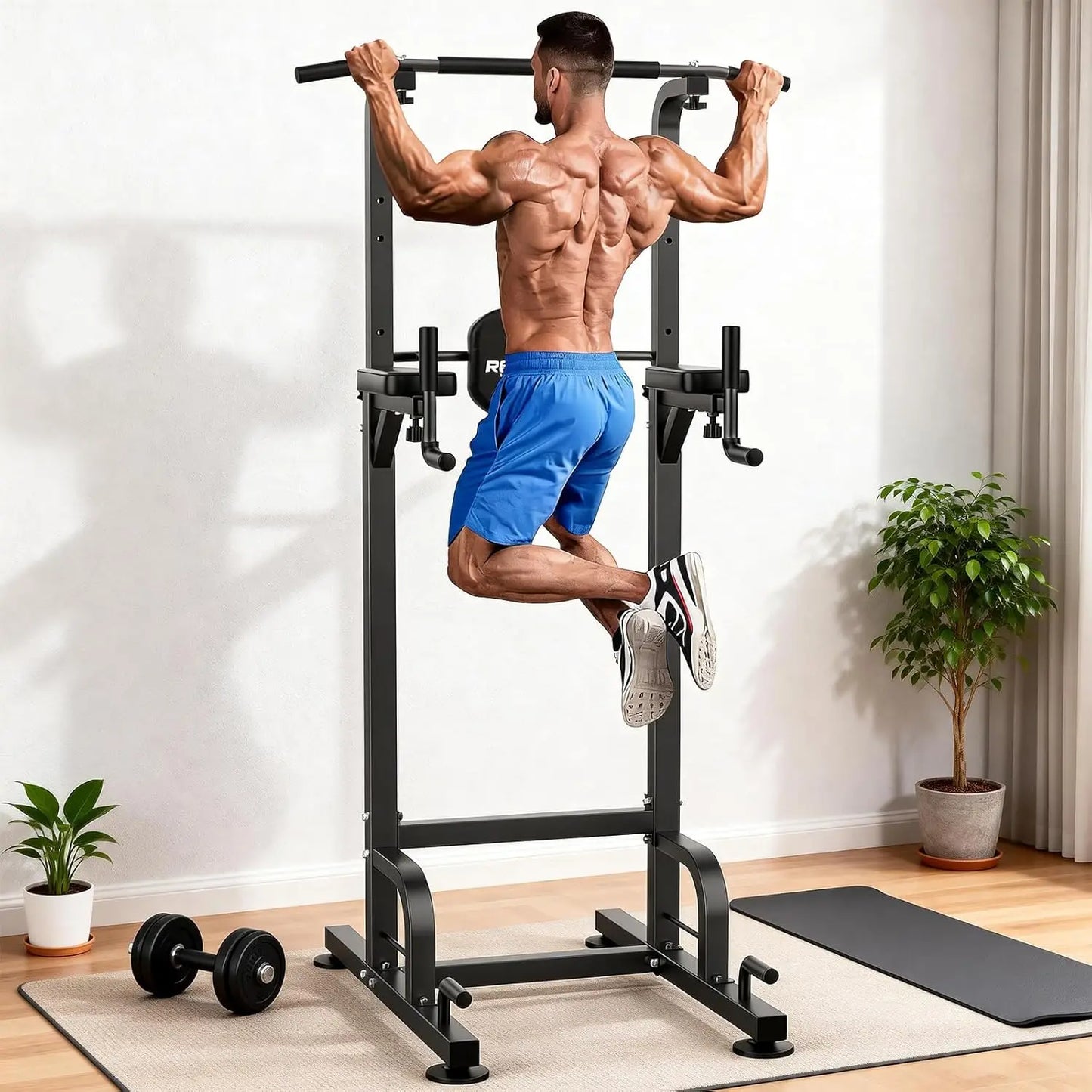 Power Tower Pull-Up Dips Station With Height Adjustable Handles