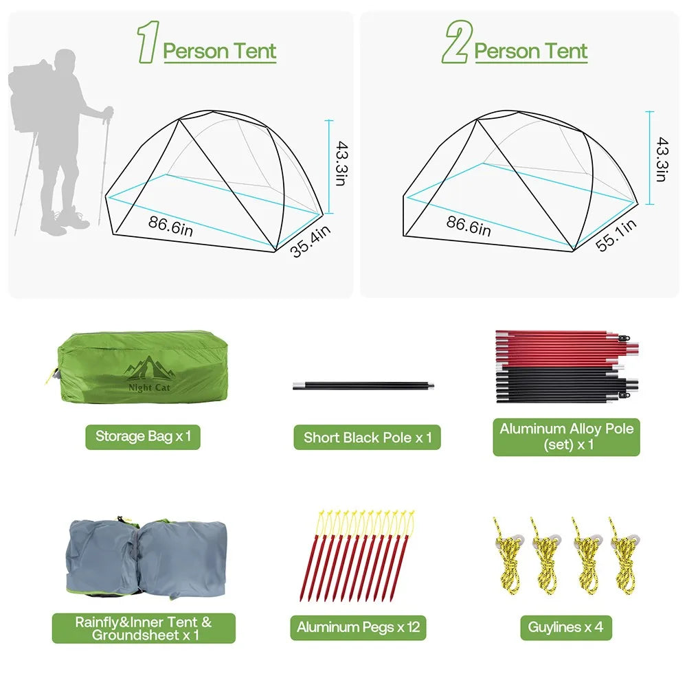 Night Cat Ultralight Backpacking Tent Waterproof For One Person