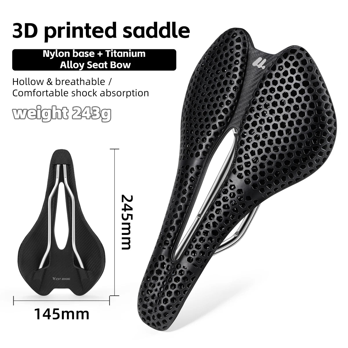 West Biking 3D Printed Bicycle Saddle For Road Bikes