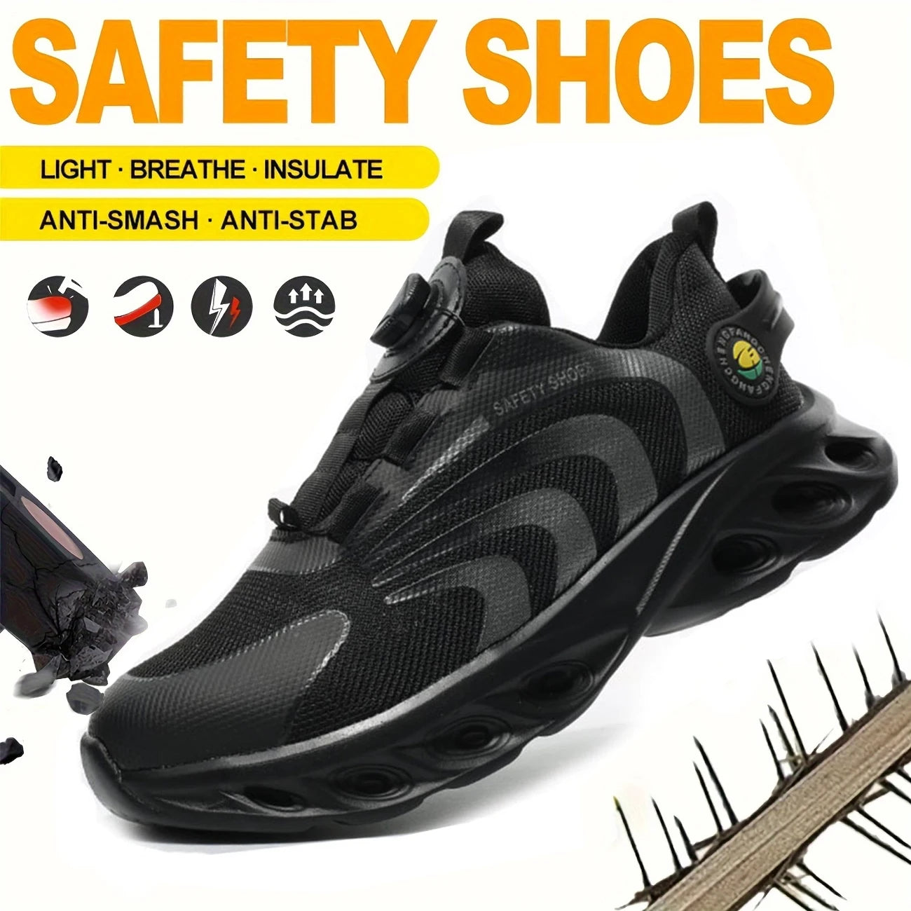 Men's Lace-Free Breathable Safety Shoes Anti-Puncture