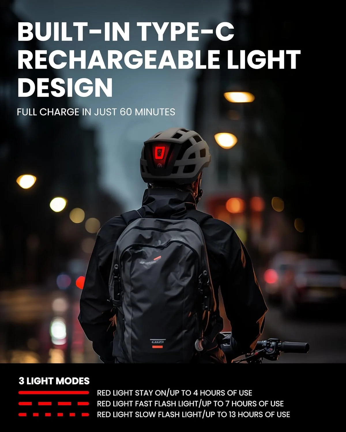 OutdoorMaster MIPS Bike Helmet With Rechargeable LED Taillight