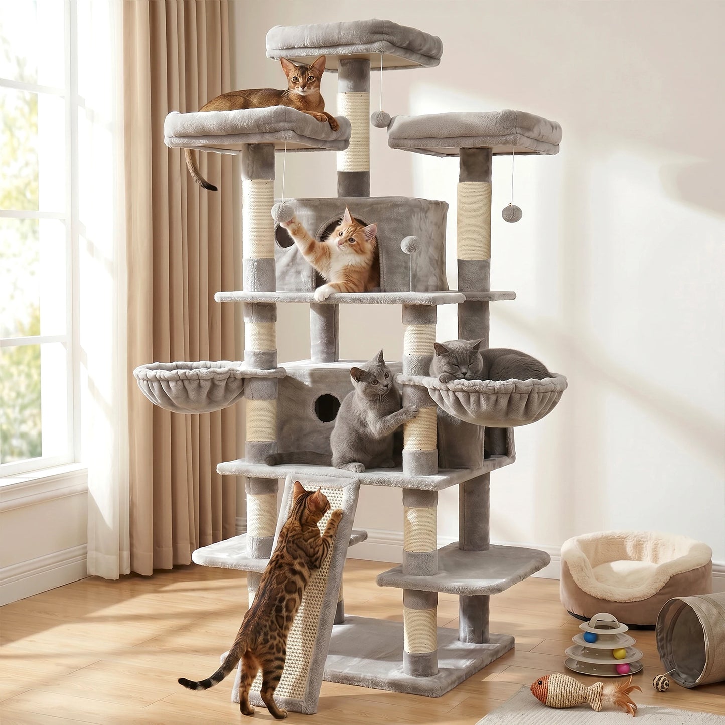 Four Tier Cat Tree With Condos And Scratching Posts