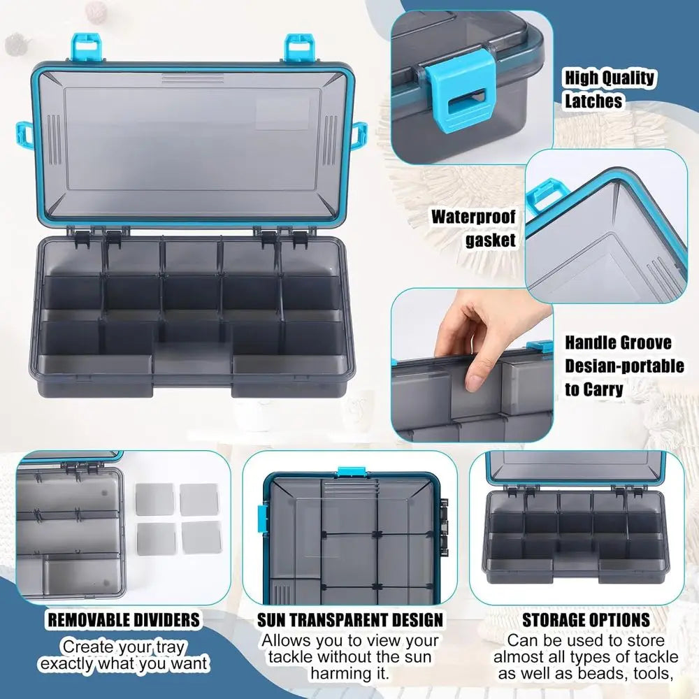 Waterproof Tackle Box With 3600 And 3700 Removable Dividers For Fishing
