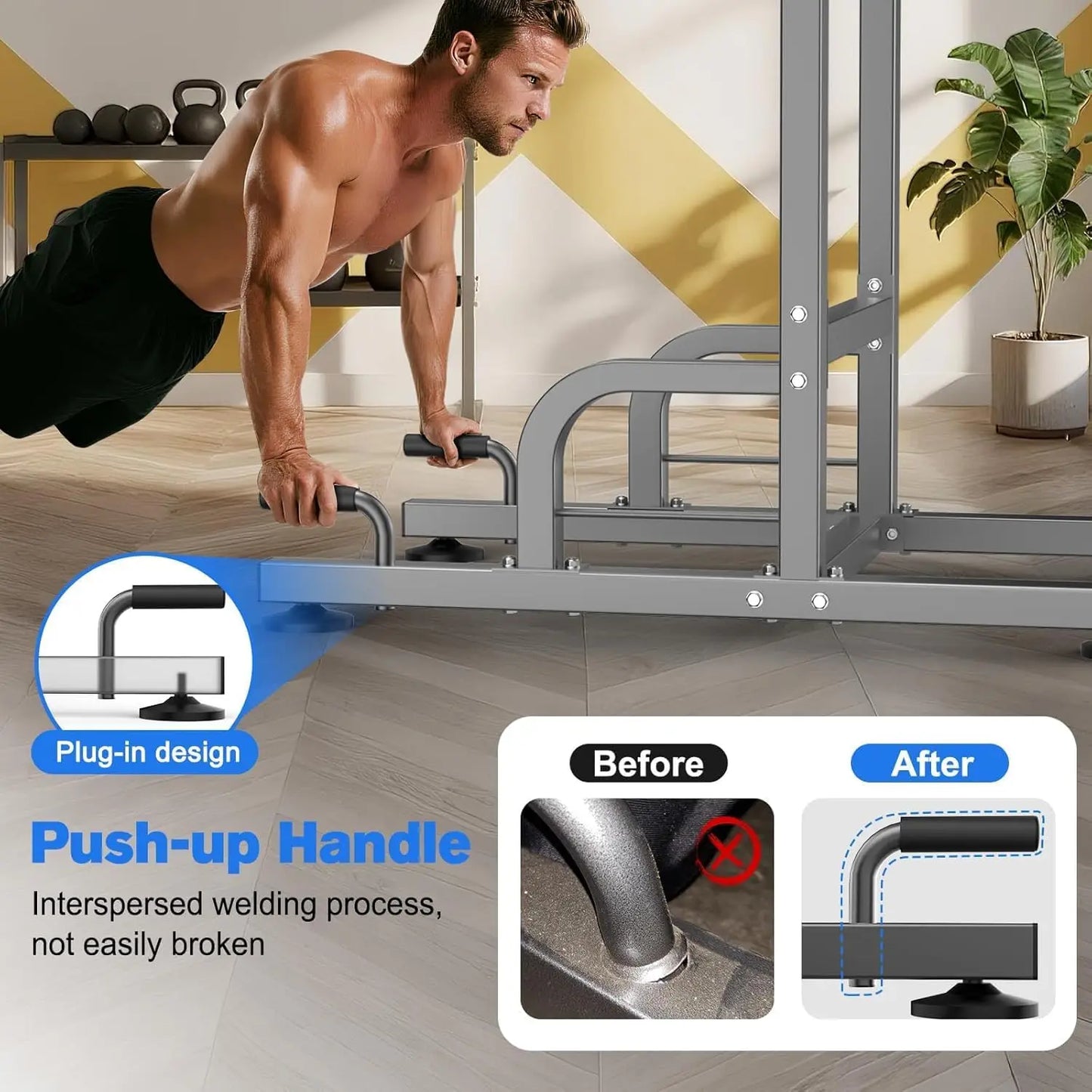 Power Tower Pull-Up Dips Station With Height Adjustable Handles