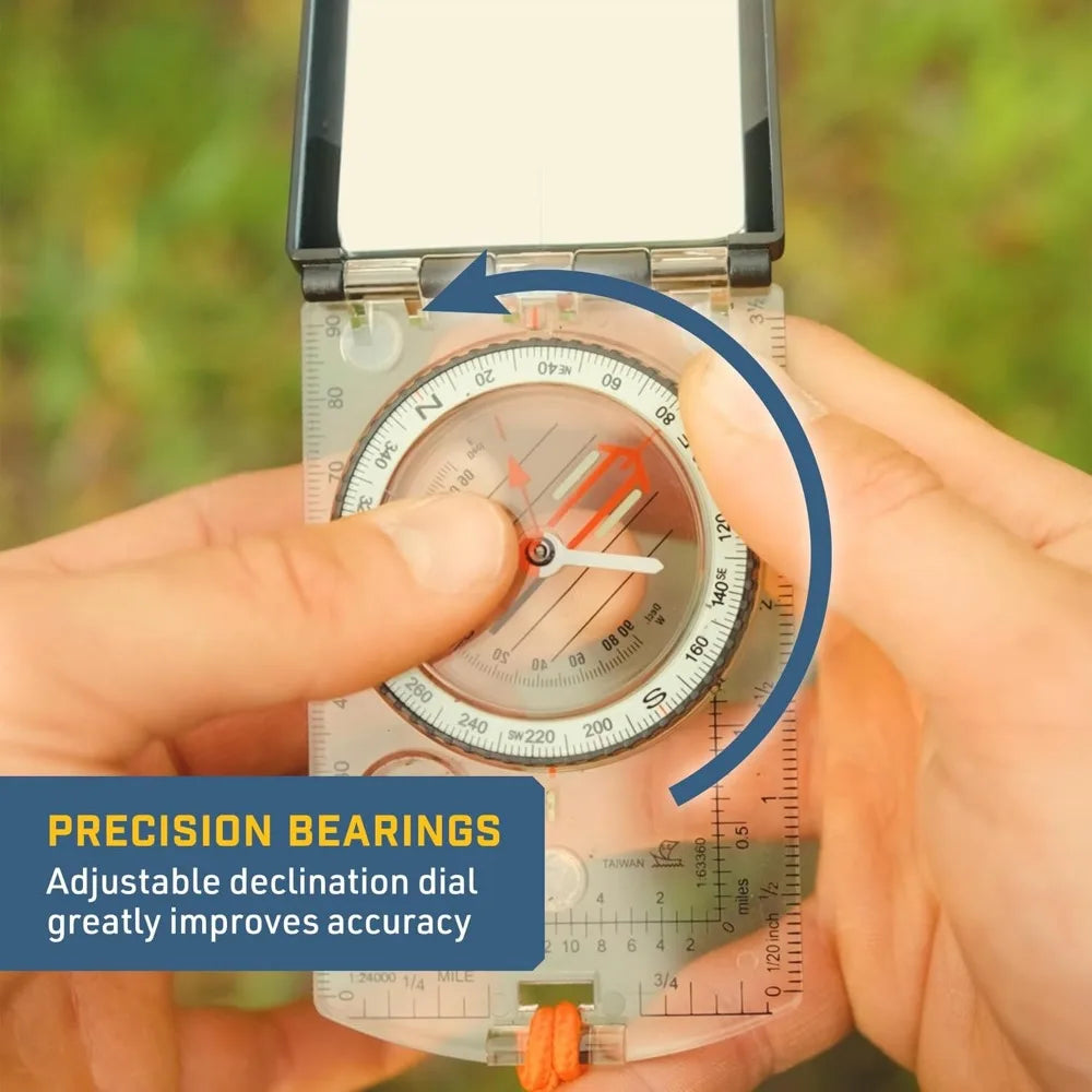 Adjustable Declination Baseplate Compass for Hiking and Navigation