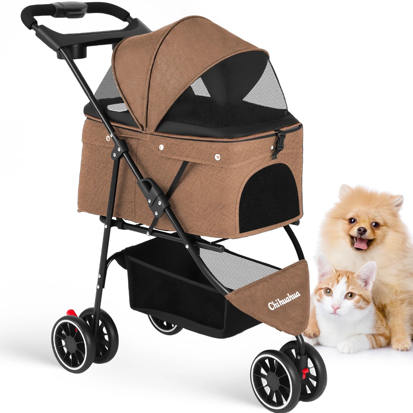 Chihuahua Pet Stroller for Cats and Dogs Foldable 3 Wheels