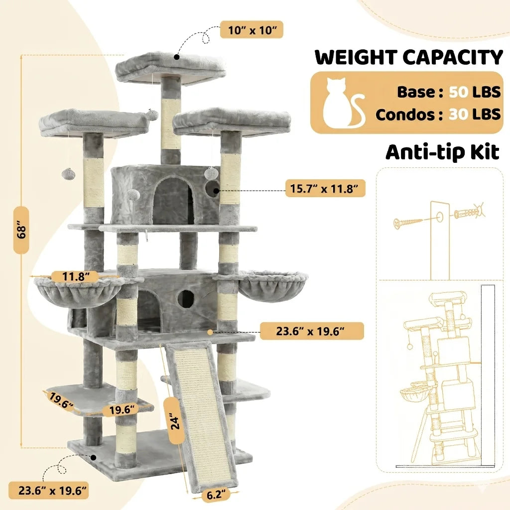 Four Tier Cat Tree With Condos And Scratching Posts