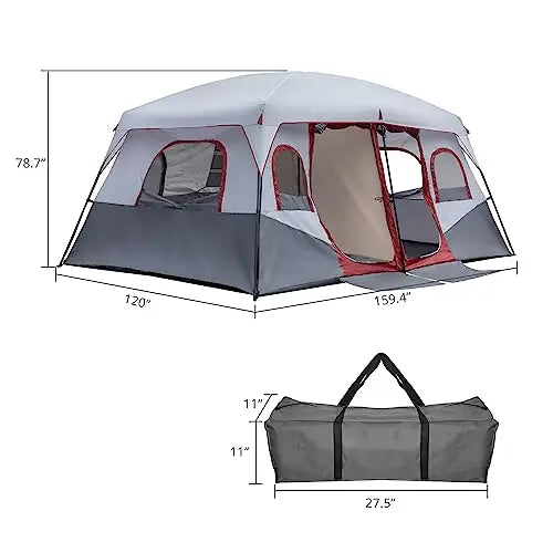 Cabin Tent With Two Doors Waterproof Windproof Family Camping