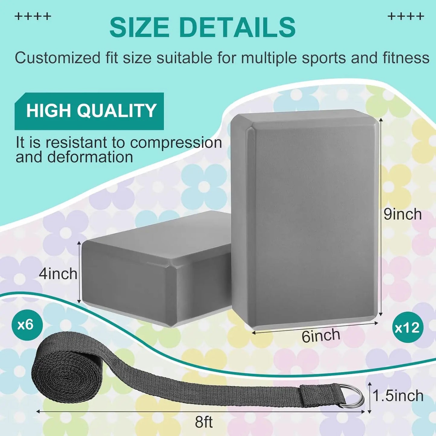 EVA Foam Yoga Blocks and Straps for Stretching and Pilates