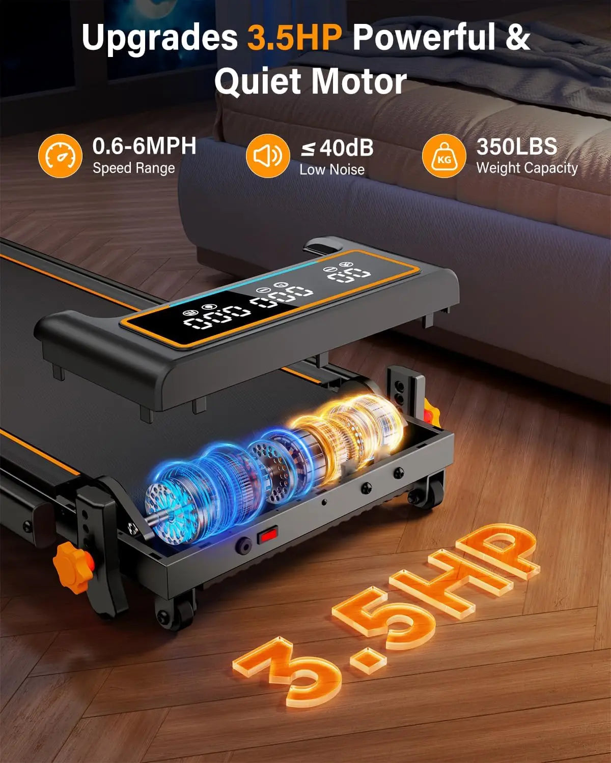 Walking Pad Treadmill 15 Percent Incline And LED Display 3.5HP
