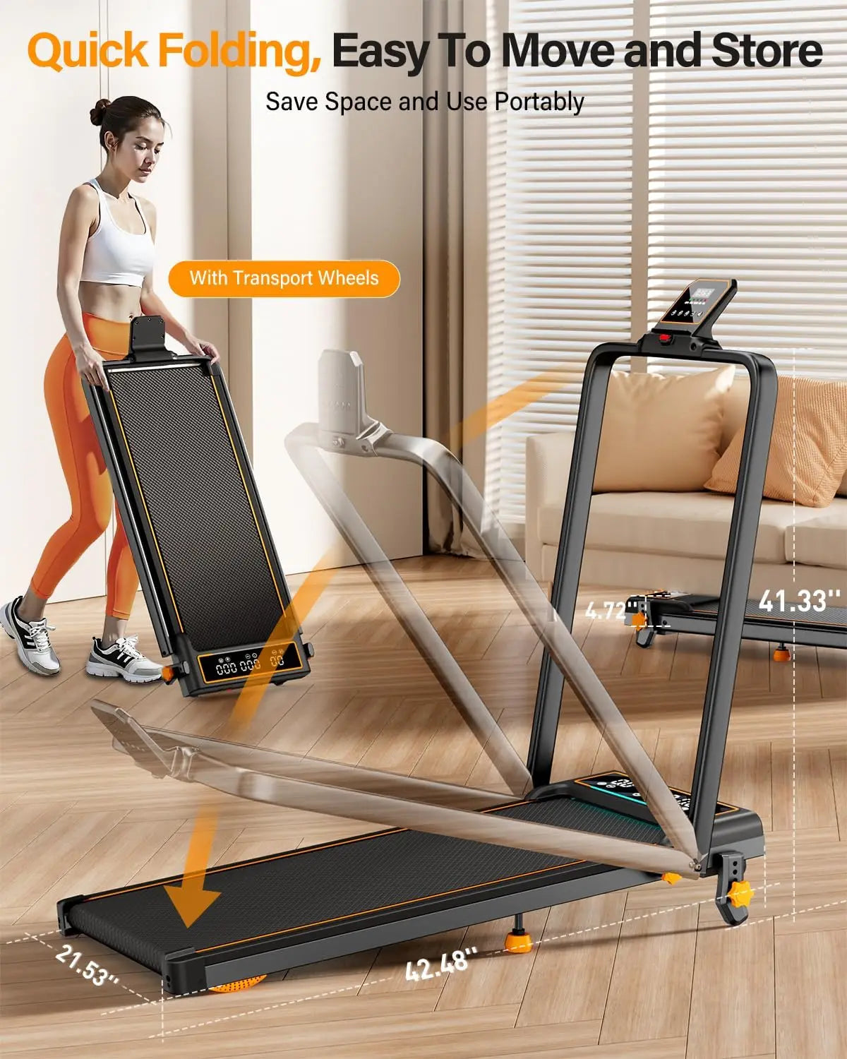 Walking Pad Treadmill 15 Percent Incline And LED Display 3.5HP