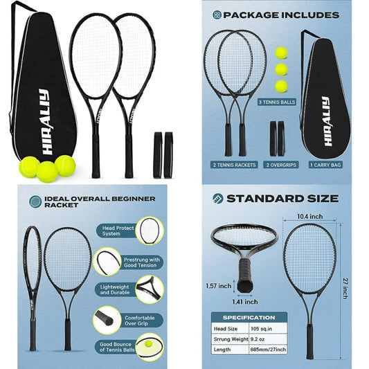 Tennis Rackets 2 Pack For Adults Beginners Lightweight Aluminum Set
