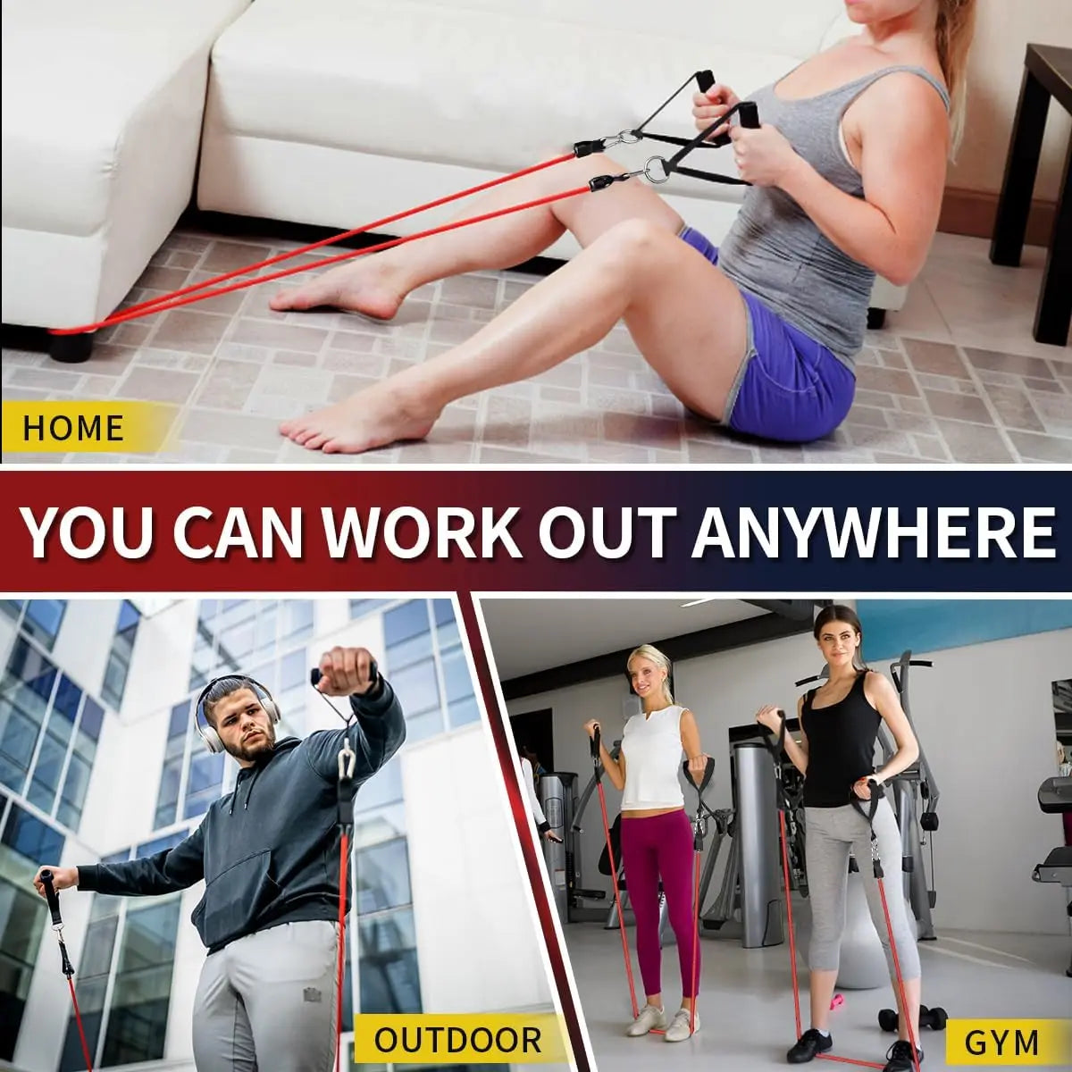 Resistance Bands Kit With Handles And Door Anchor For Strength Training