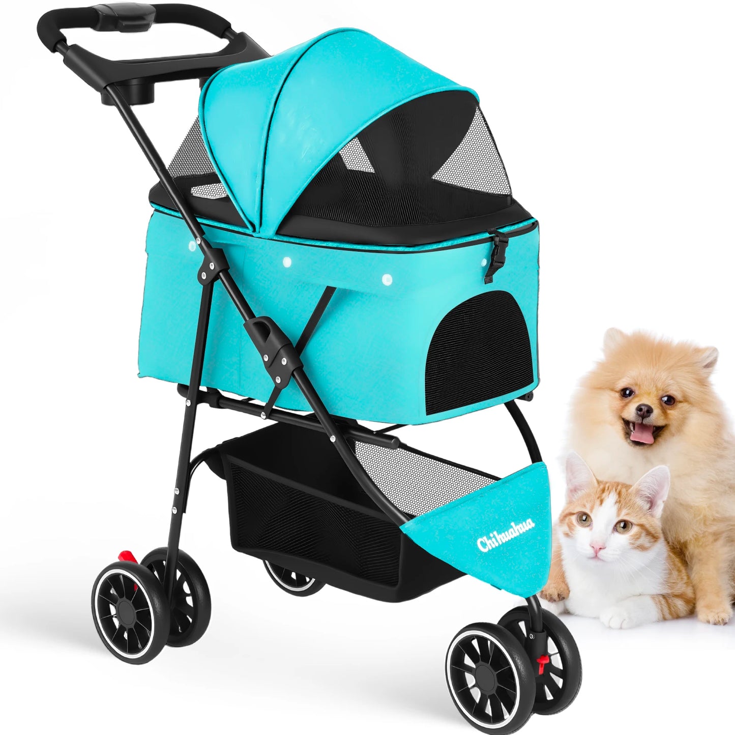 Chihuahua Pet Stroller for Cats and Dogs Foldable 3 Wheels