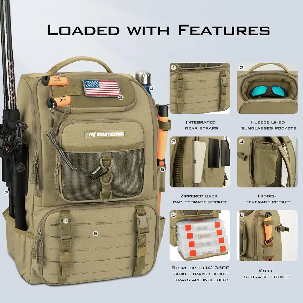 Tackle Backpack With Rod Holder And Four Tackle Boxes 40 And 26L Storage