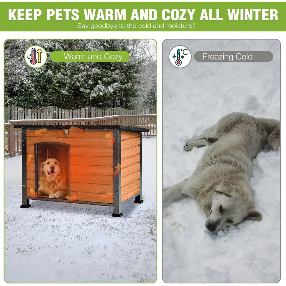 Outdoor Insulated Dog House Weatherproof Kennel With Chew Proof Roof