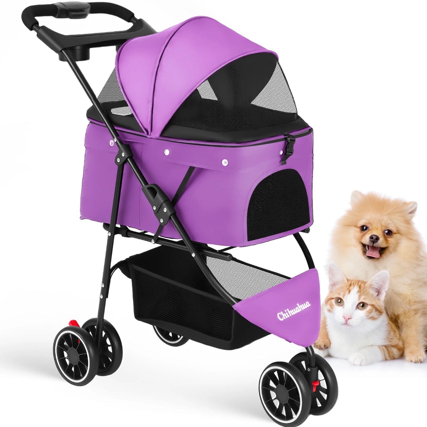 Chihuahua Pet Stroller for Cats and Dogs Foldable 3 Wheels