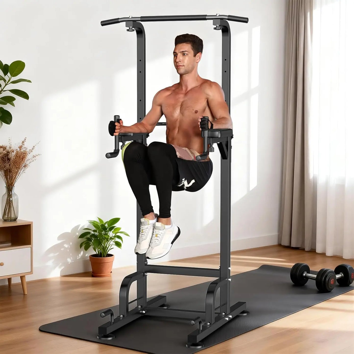 Power Tower Pull-Up Dips Station With Height Adjustable Handles
