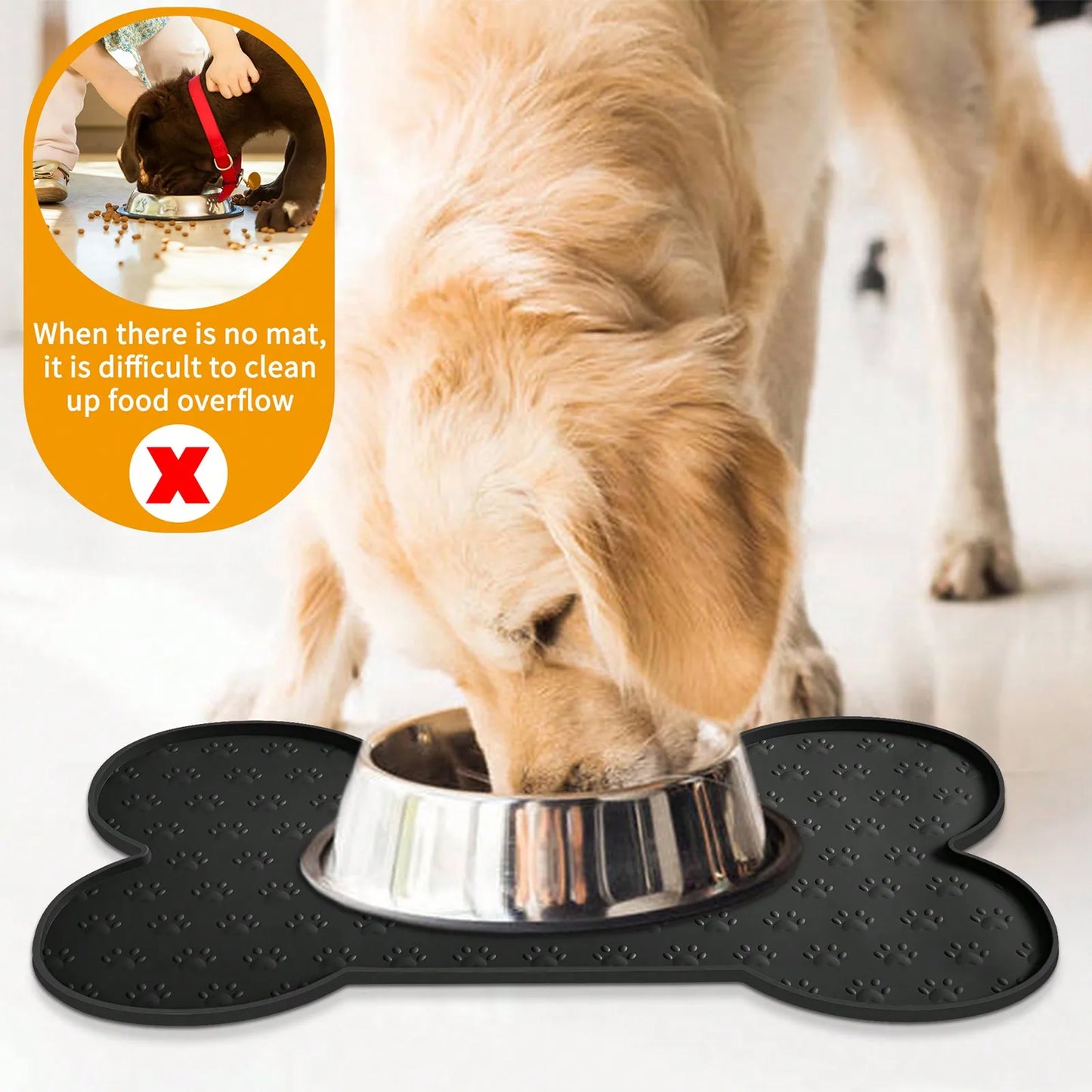 Bone Shape Non-Slip Silicone Pet Placemat With Raised Edge