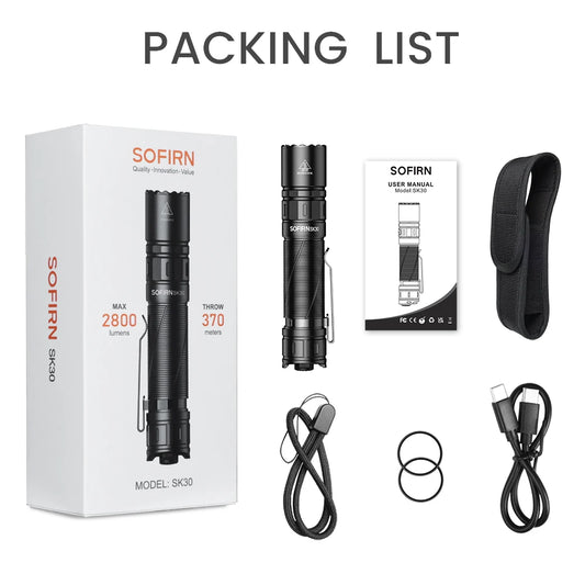 Sofirn SK30 3000 Lumen Tactical Flashlight USB C 21700