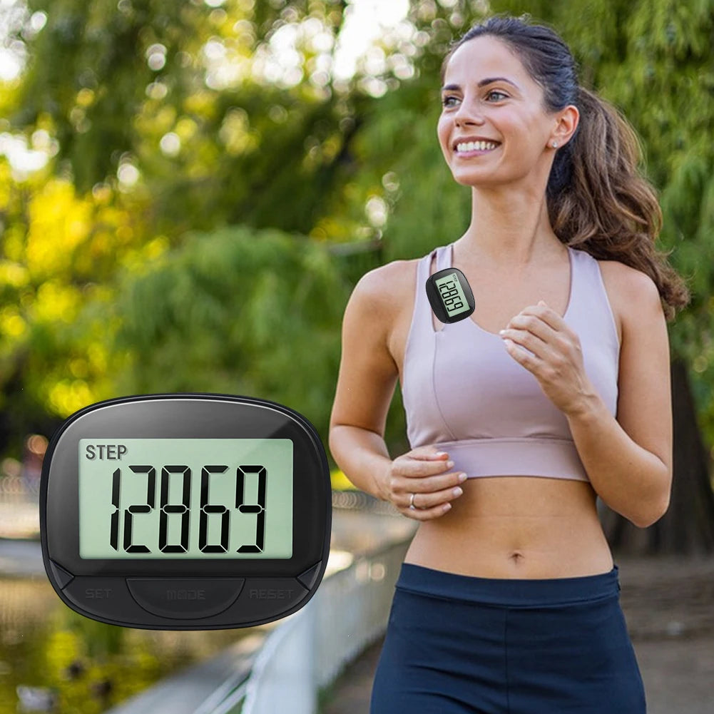 Clip-On Pedometer With Large Digital Display Simple Step Tracker