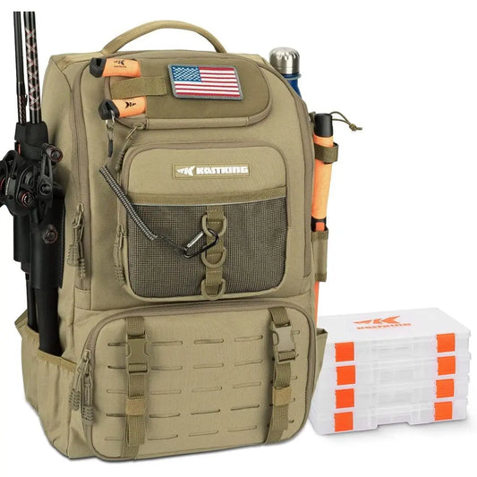 Tackle Backpack With Rod Holder And Four Tackle Boxes 40 And 26L Storage