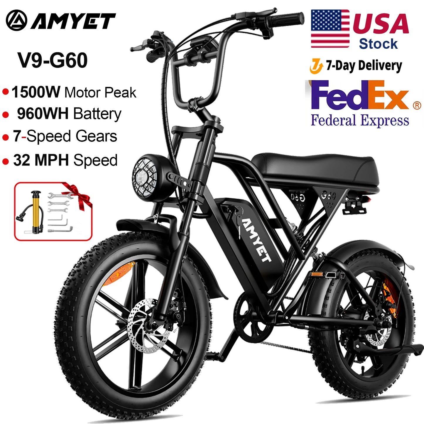 AMYET V9 G60 Electric Mountain Bike 20Ah 1000W 48V Battery