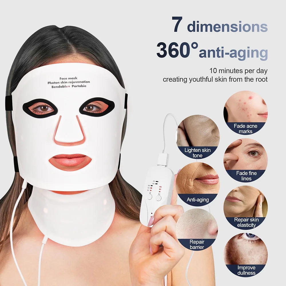Foreverlily Silicone LED Mask With Neck Infrared Therapy 7 Colors