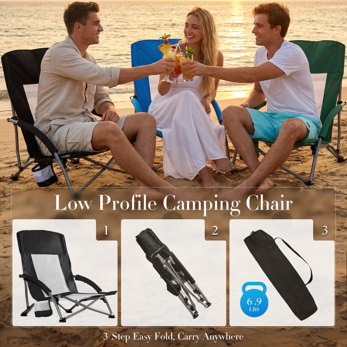 JHK Outdoor Portable Beach Camping Chair With Cup Holder