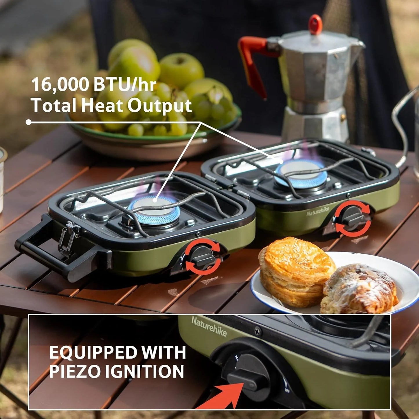 Naturehike Two Burner Folding Camping Stove Propane With Carry Bag