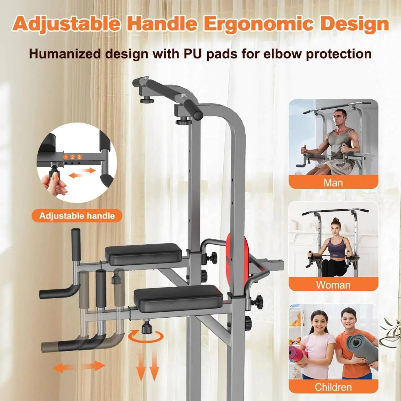 Power Tower Pull-Up Dips Station With Height Adjustable Handles