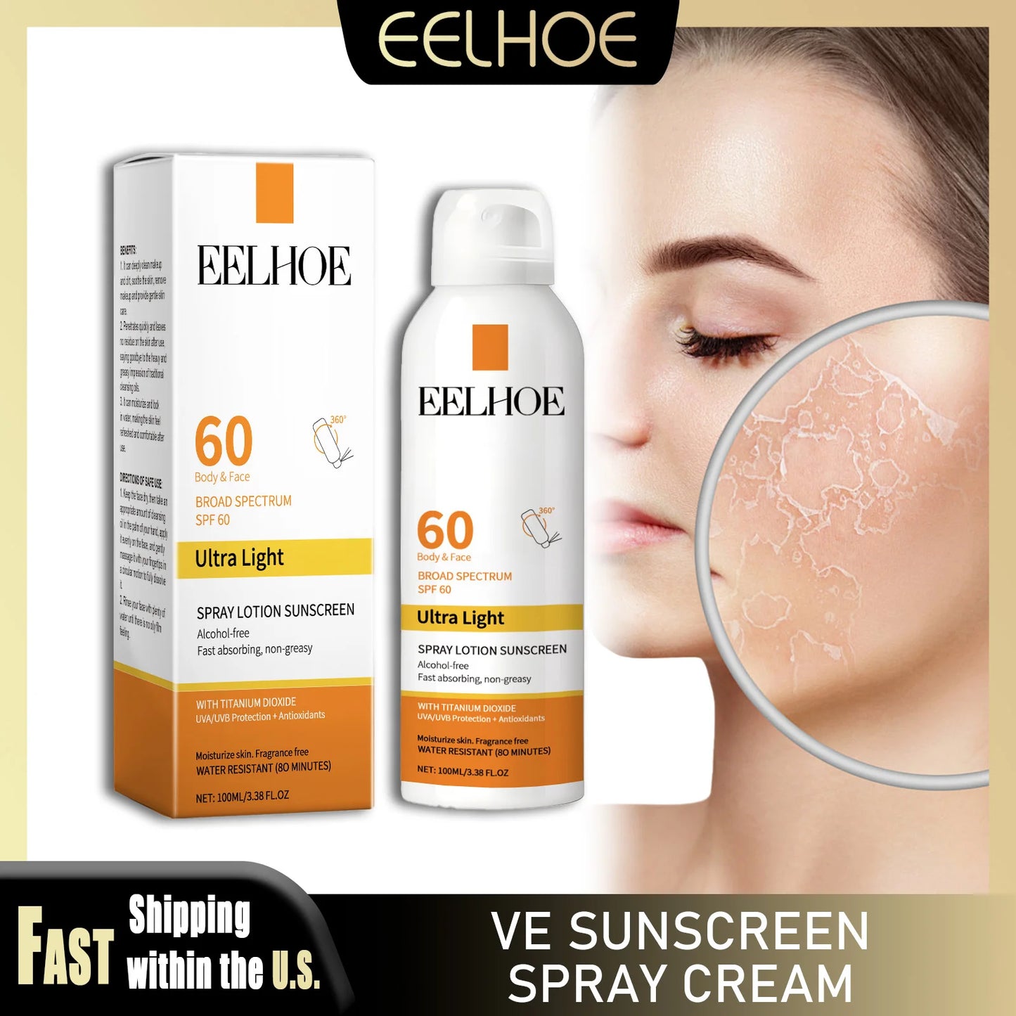 Eelhoe Vitamin E Sunscreen Spray Long Lasting Moisturizing UV Shield