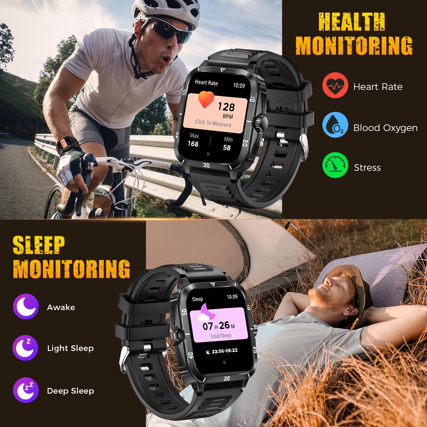 LaNikar KT71 Smart Watch 3ATM Waterproof Fitness Tracker Bluetooth