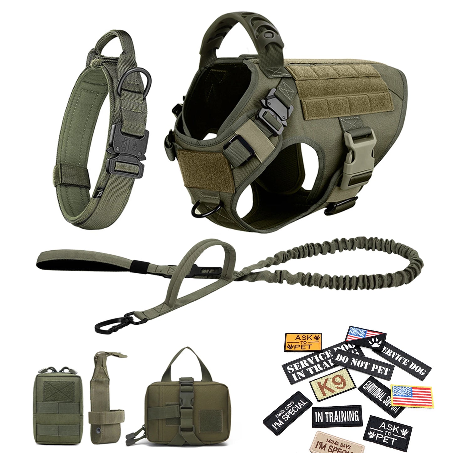 PETRAVEL Military Large Dog Harness Vest Set for Malinois Training