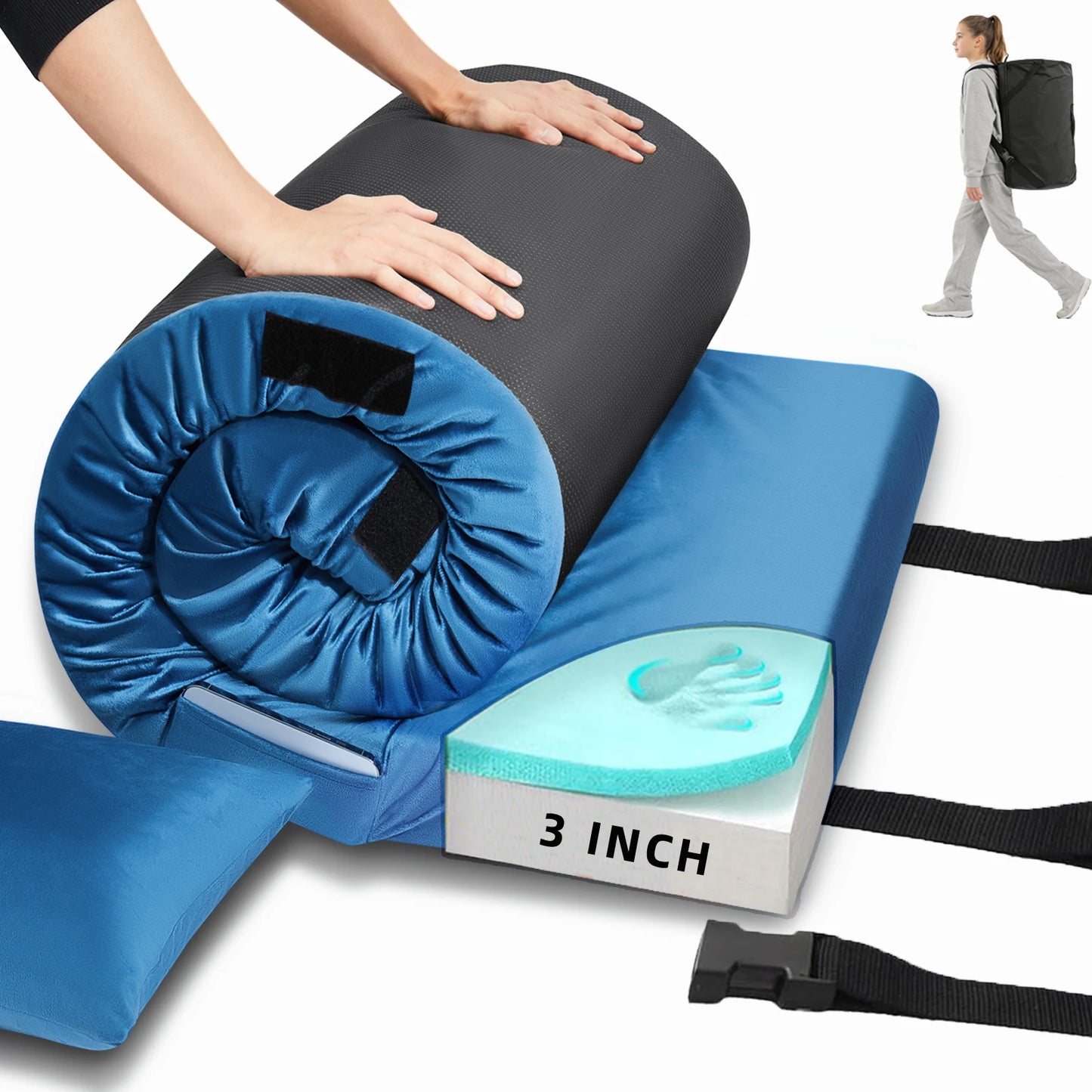 Memory Foam Camping Mattress Pad With Non Slip Bottom